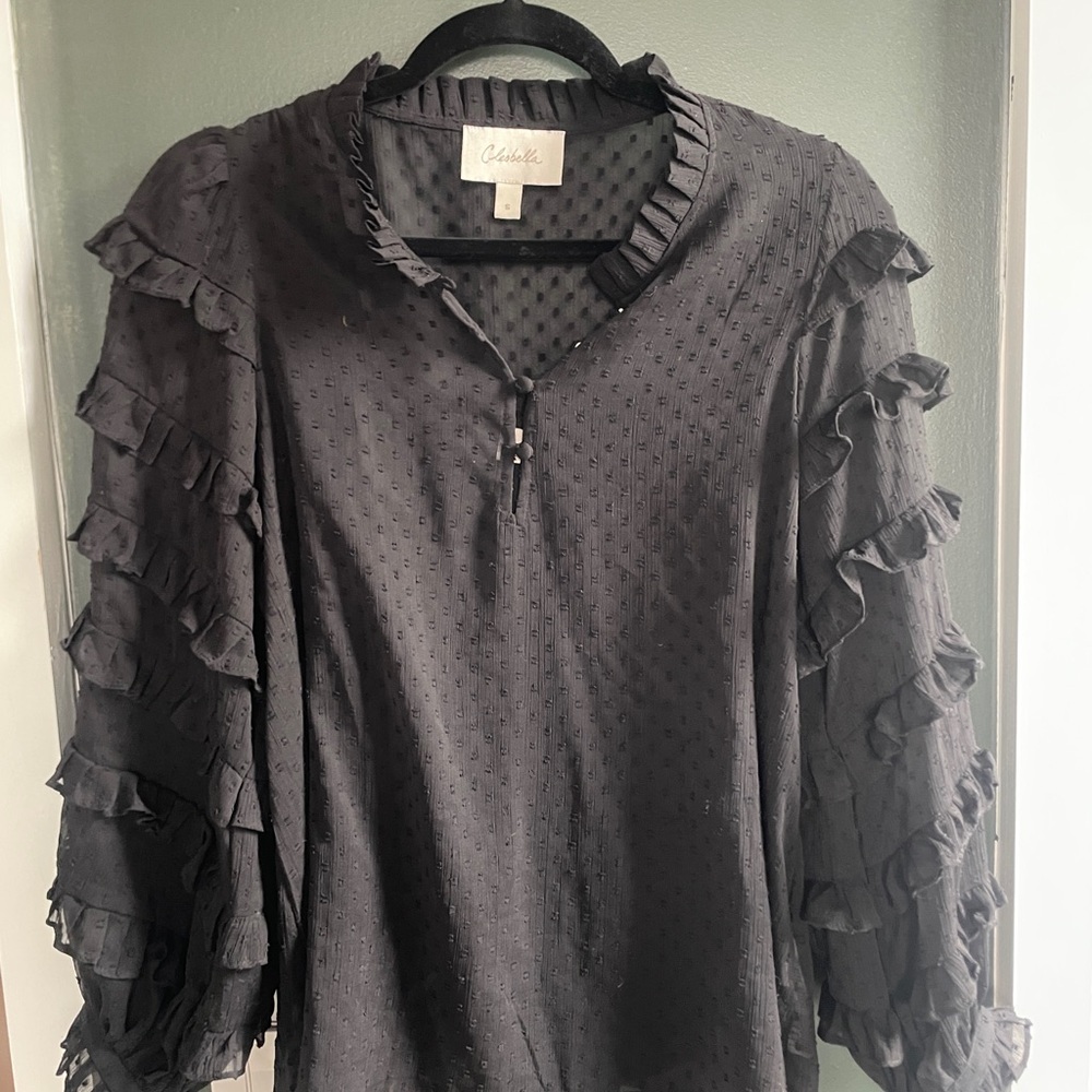 Cleobella Black Ruffled 3/4 Sleeve Blouse